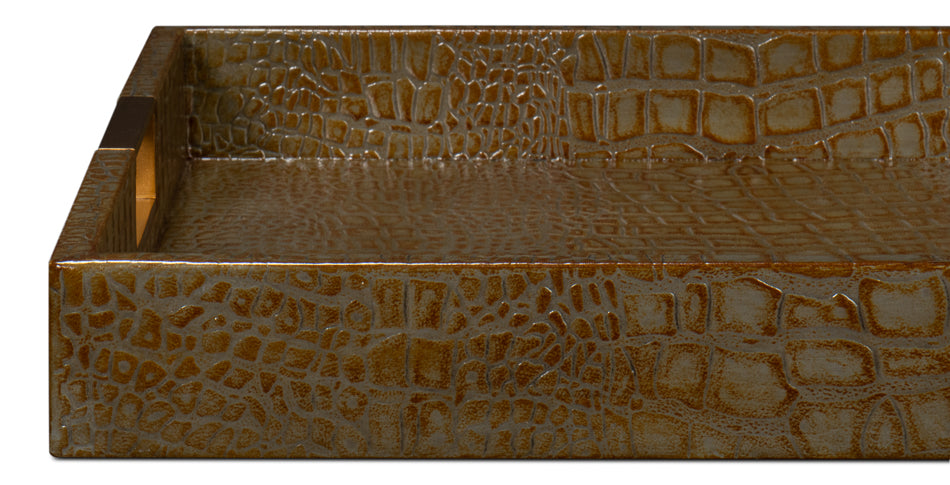 Norton Leather Tray Croco Leather Antique Green