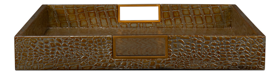 Norton Leather Tray Croco Leather Antique Green