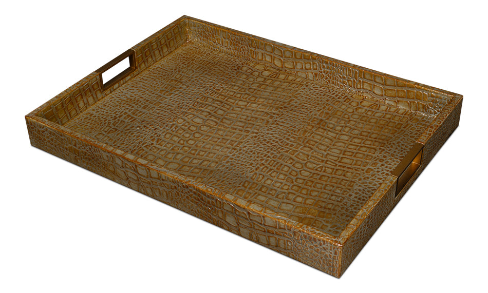 Norton Leather Tray Croco Leather Antique Green