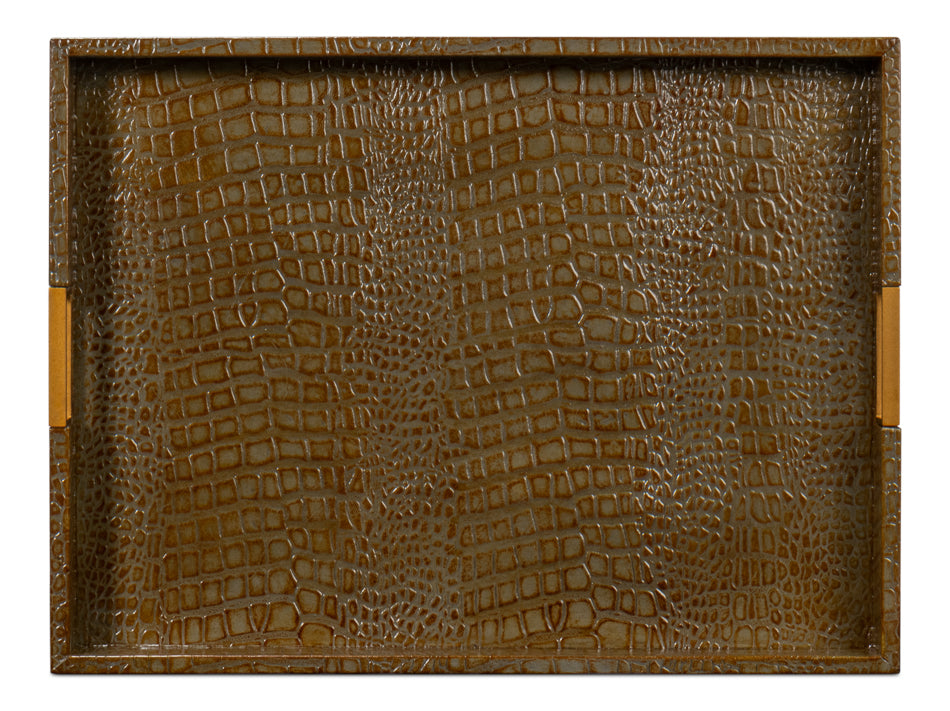 Norton Leather Tray Croco Leather Antique Green