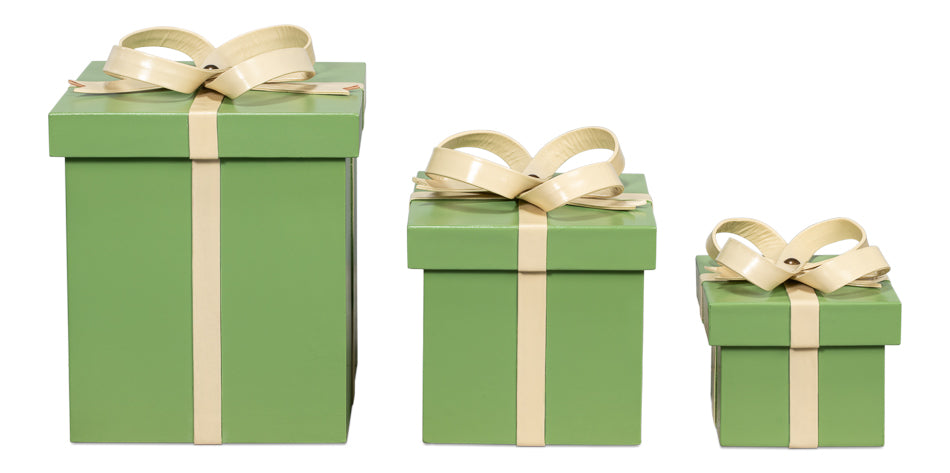 FERRELL LEATHER HOLIDAY BOXES,S/3,GREEN