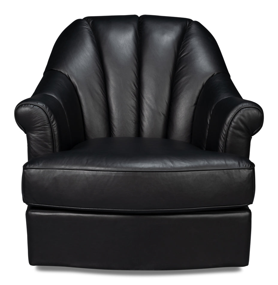 Scoth Swivel Chair In Distilled Leather Black