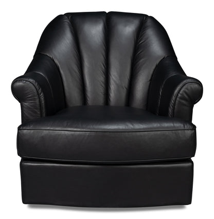 Scoth Swivel Chair In Distilled Leather Black
