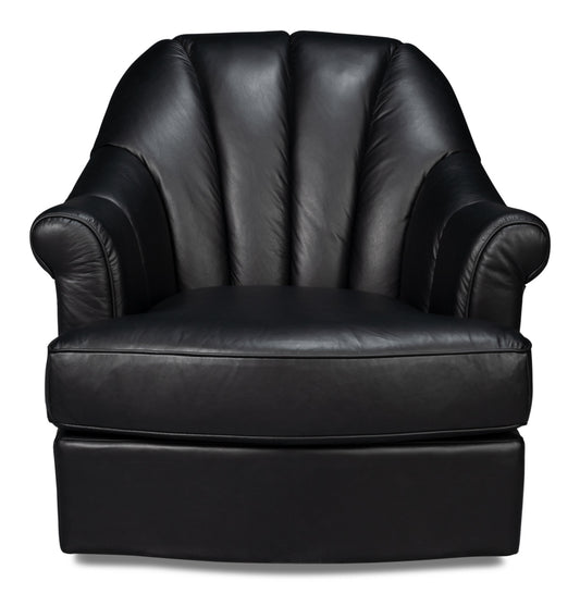 Scoth Swivel Chair In Distilled Leather Black