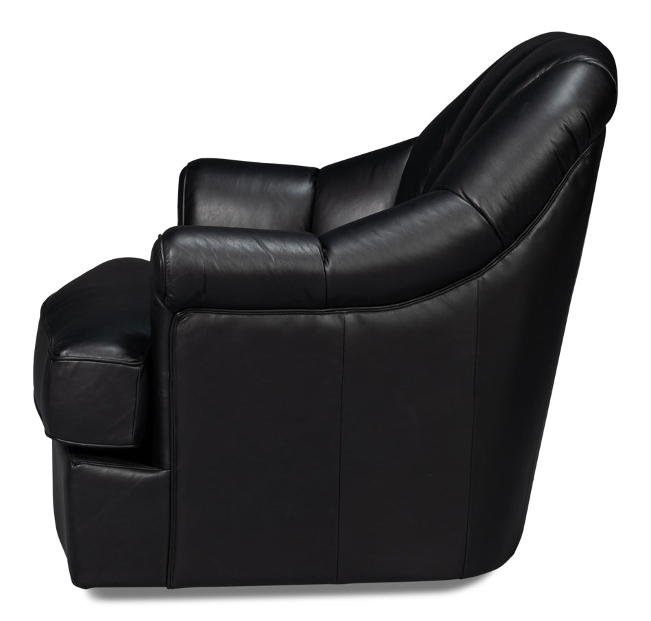 Scoth Swivel Chair In Distilled Leather Black