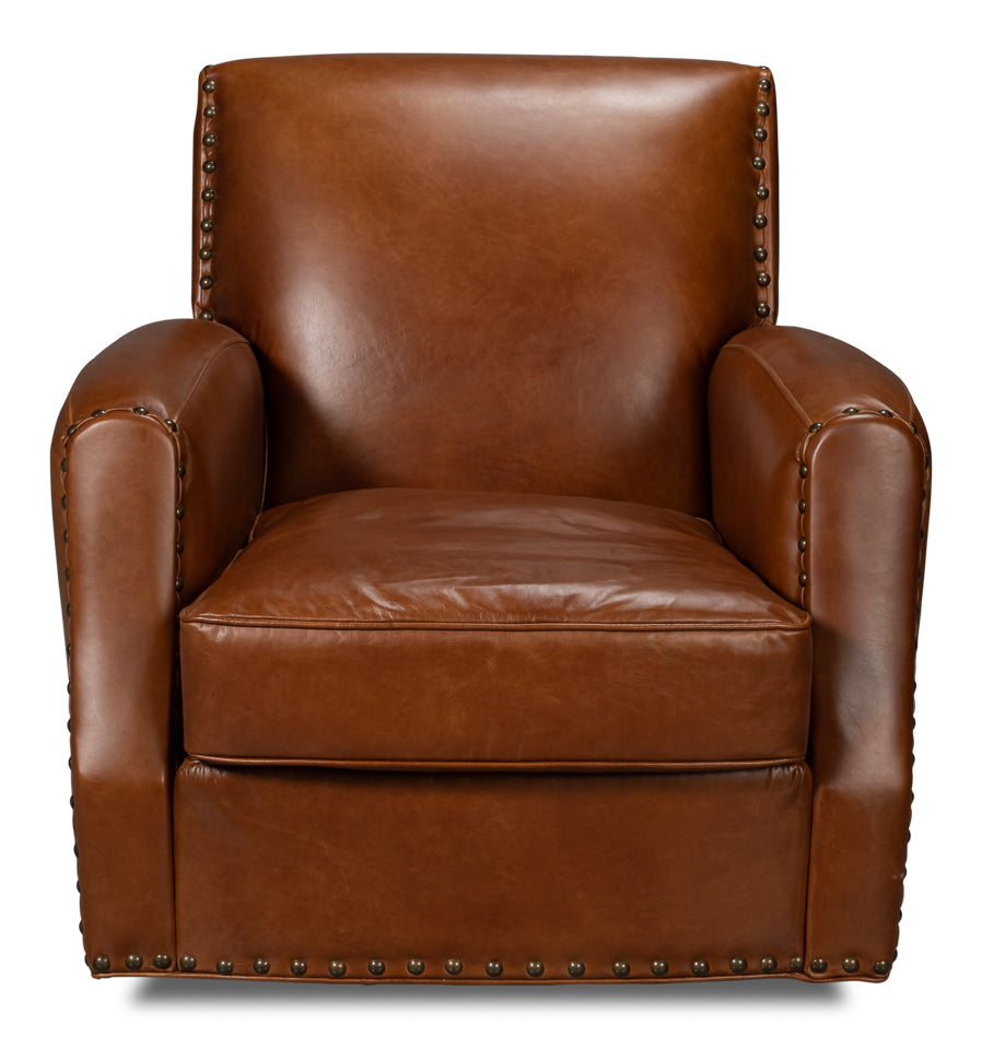 Taft Leather Swivel Chair  Havana Brown