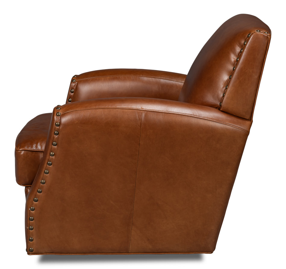 Taft Leather Swivel Chair  Havana Brown