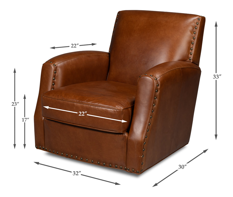 Taft Leather Swivel Chair  Havana Brown