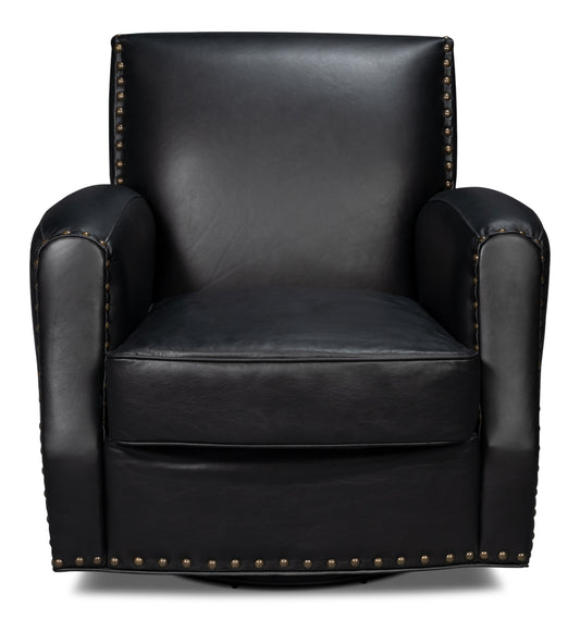 TAFT LEATHER SWIVEL CHAIR, ONYX BLACK