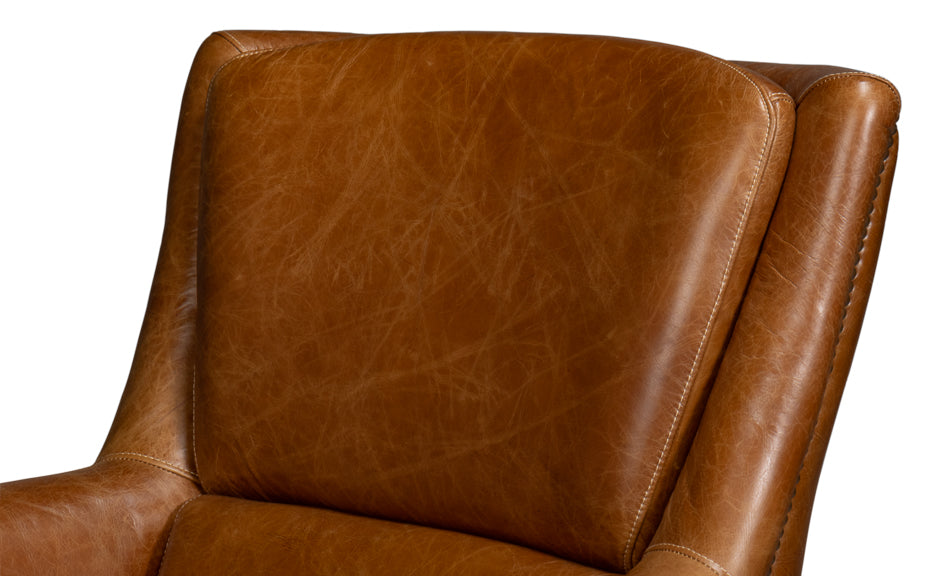 Baker Leather Swivel Chair Cuba Brown