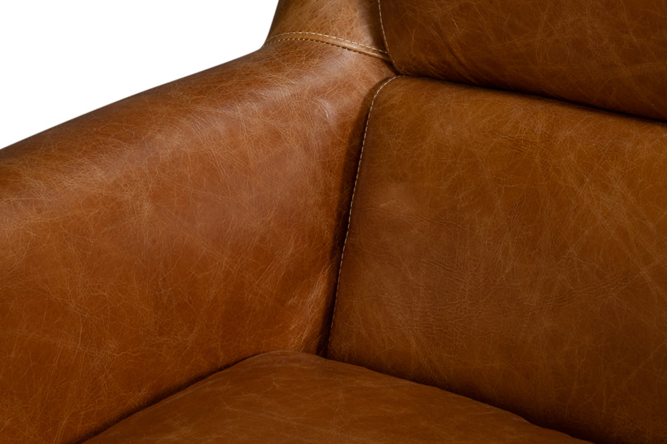 Baker Leather Swivel Chair Cuba Brown