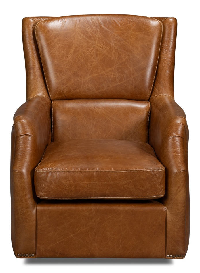 Baker Leather Swivel Chair Cuba Brown