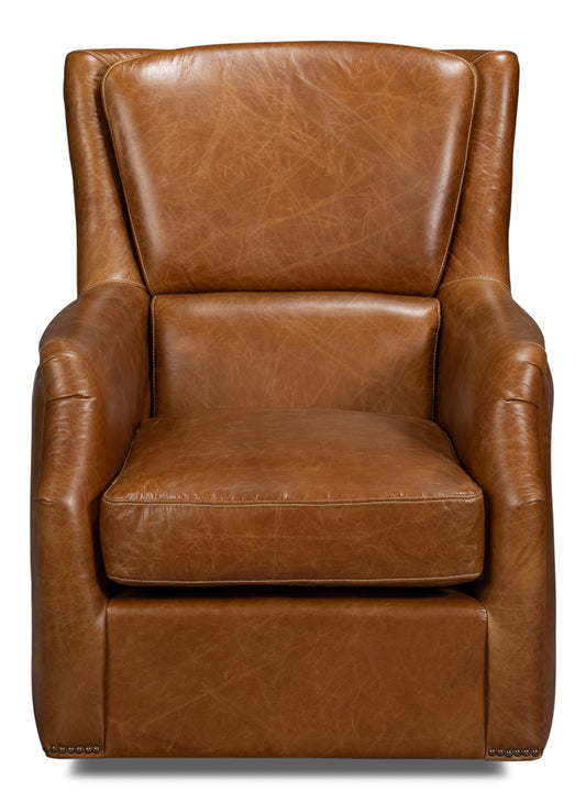 Baker Leather Swivel Chair Cuba Brown