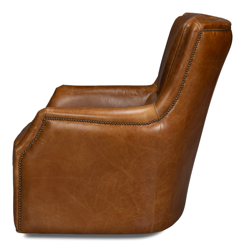 Baker Leather Swivel Chair Cuba Brown