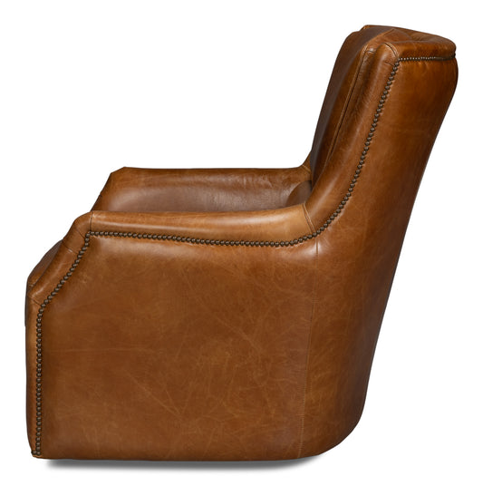 Baker Leather Swivel Chair Cuba Brown