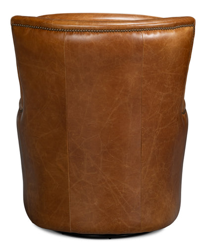 Baker Leather Swivel Chair Cuba Brown