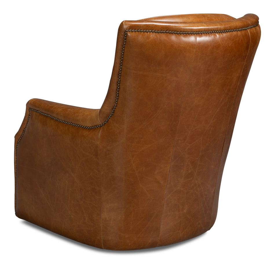 Baker Leather Swivel Chair Cuba Brown