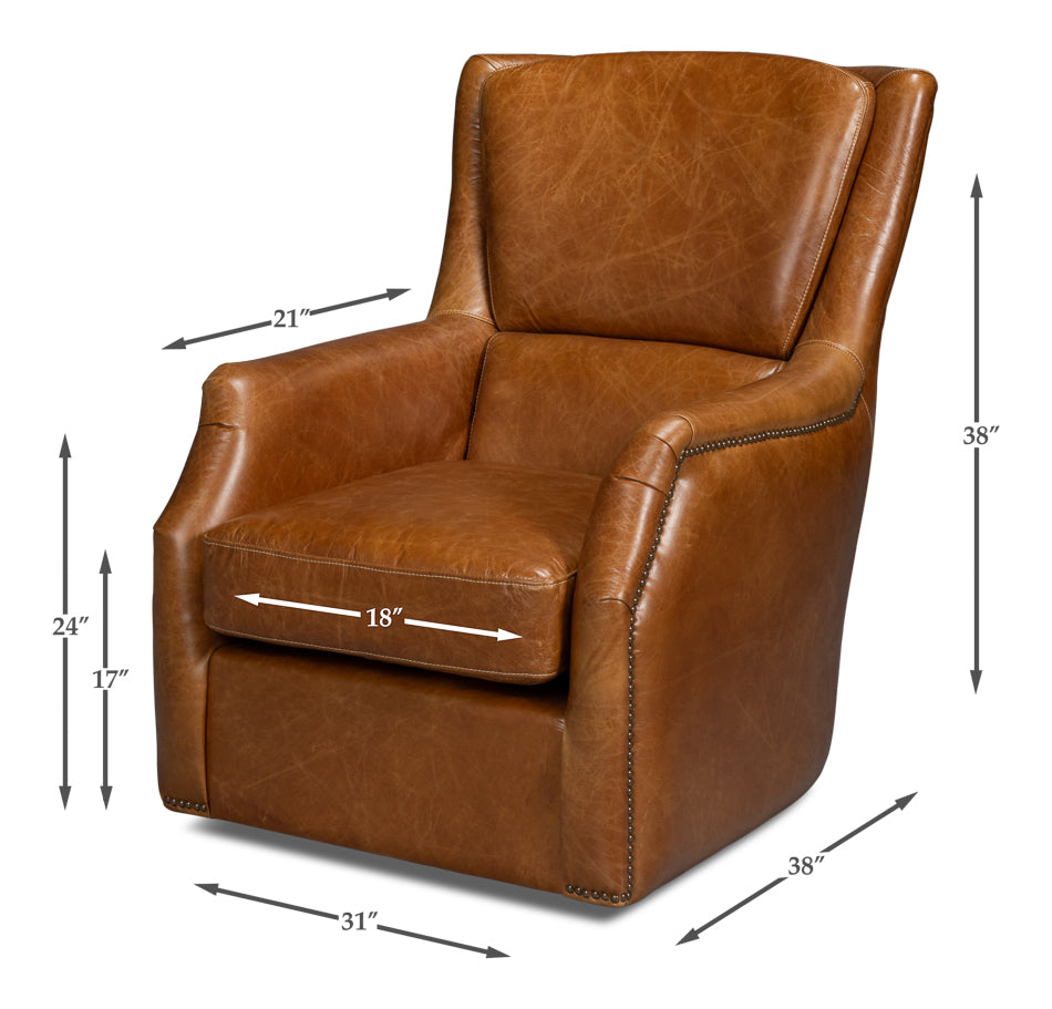 Baker Leather Swivel Chair Cuba Brown