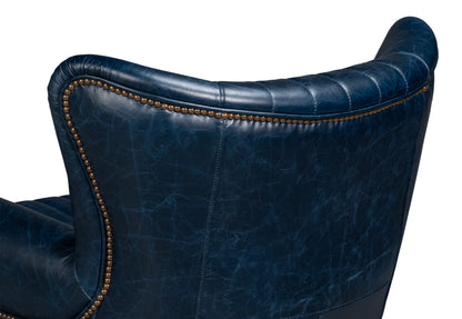 Bugatti Leather Swivel Chair Blue