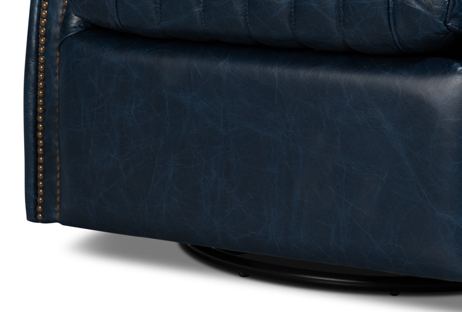 Bugatti Leather Swivel Chair Blue