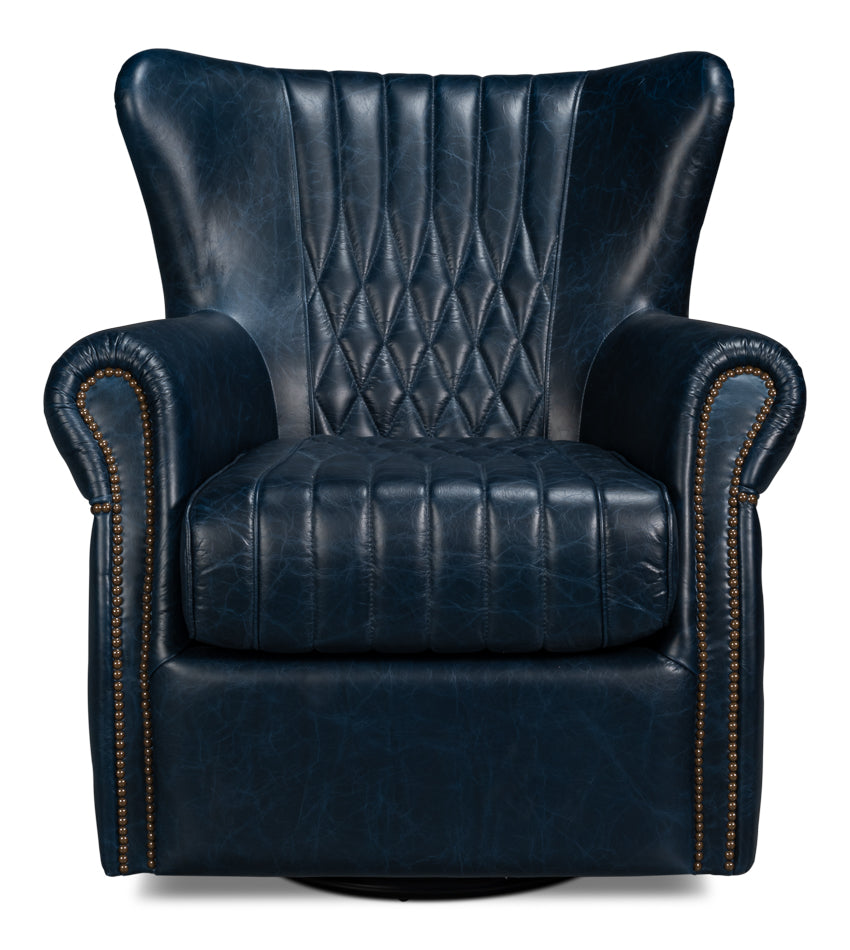 Bugatti Leather Swivel Chair Blue