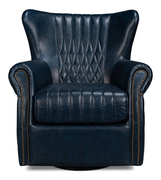 Bugatti Leather Swivel Chair  Blue