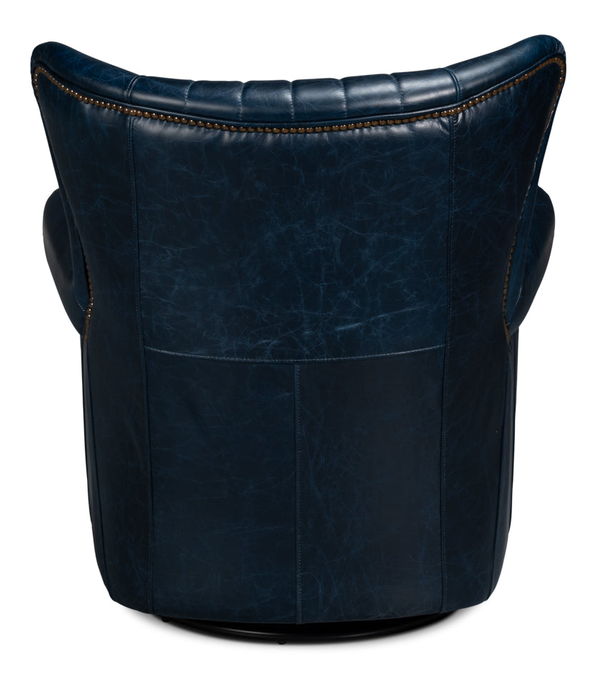 Bugatti Leather Swivel Chair Blue