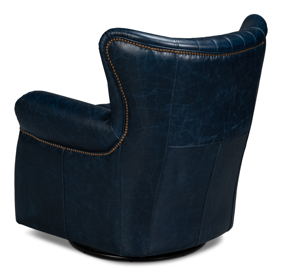 Bugatti Leather Swivel Chair Blue