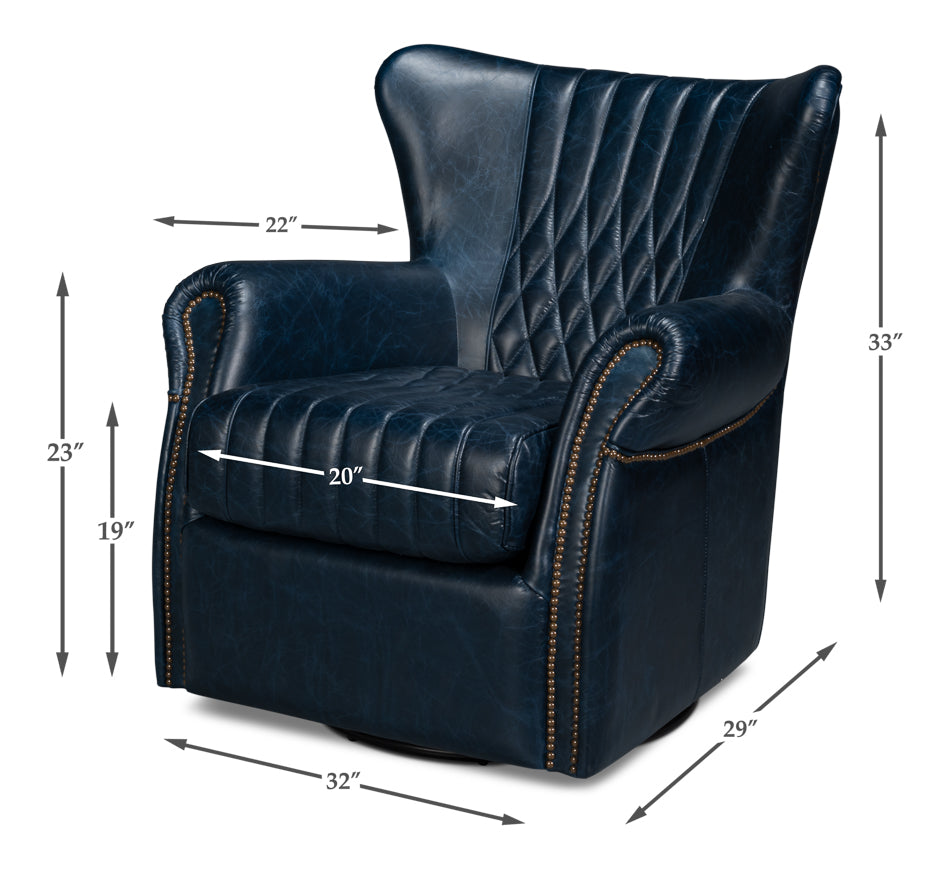 Bugatti Leather Swivel Chair Blue