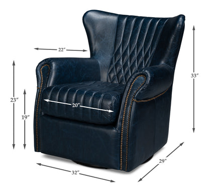 Bugatti Leather Swivel Chair Blue