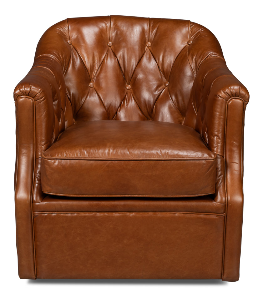COOLIDGE LEATHER SWIVEL CHAIR, HAVANA BROWN