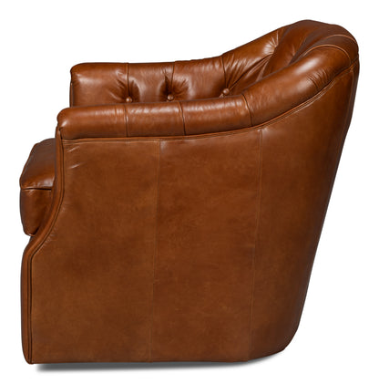 COOLIDGE LEATHER SWIVEL CHAIR, HAVANA BROWN