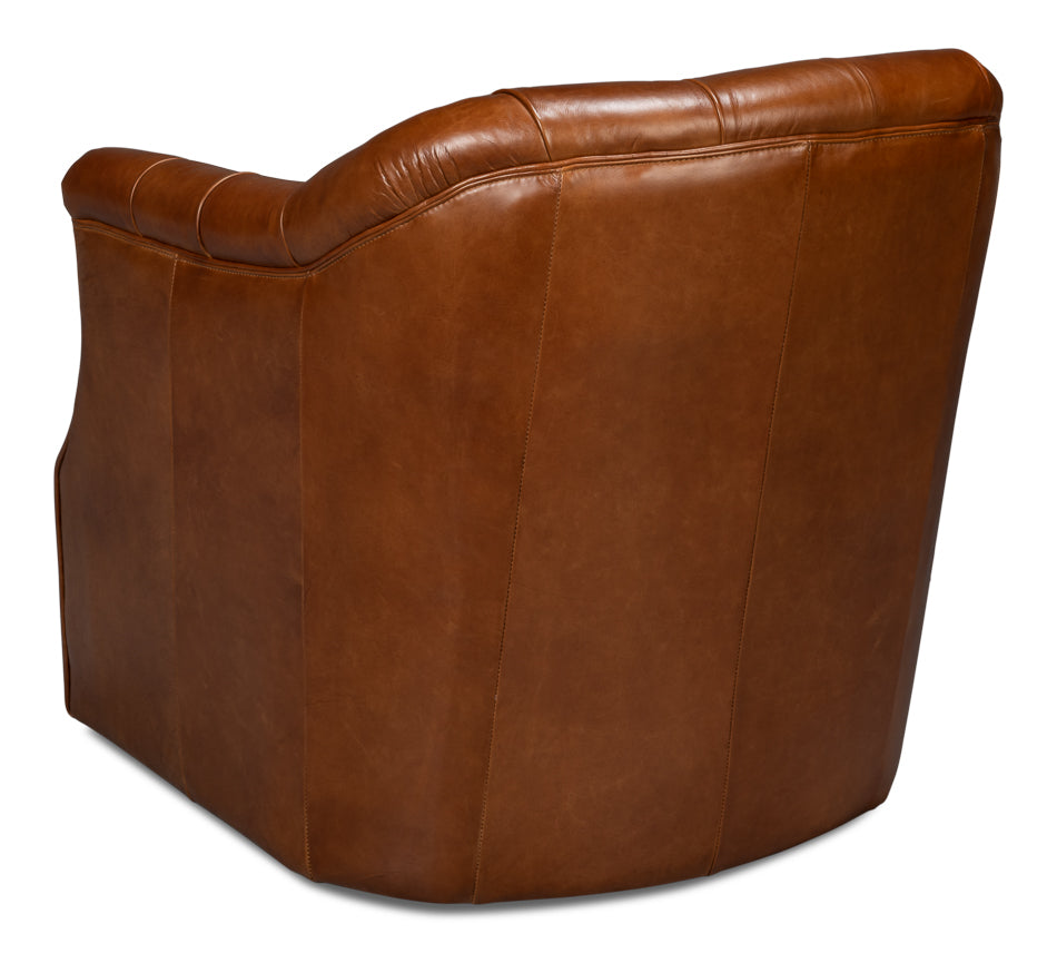 COOLIDGE LEATHER SWIVEL CHAIR, HAVANA BROWN