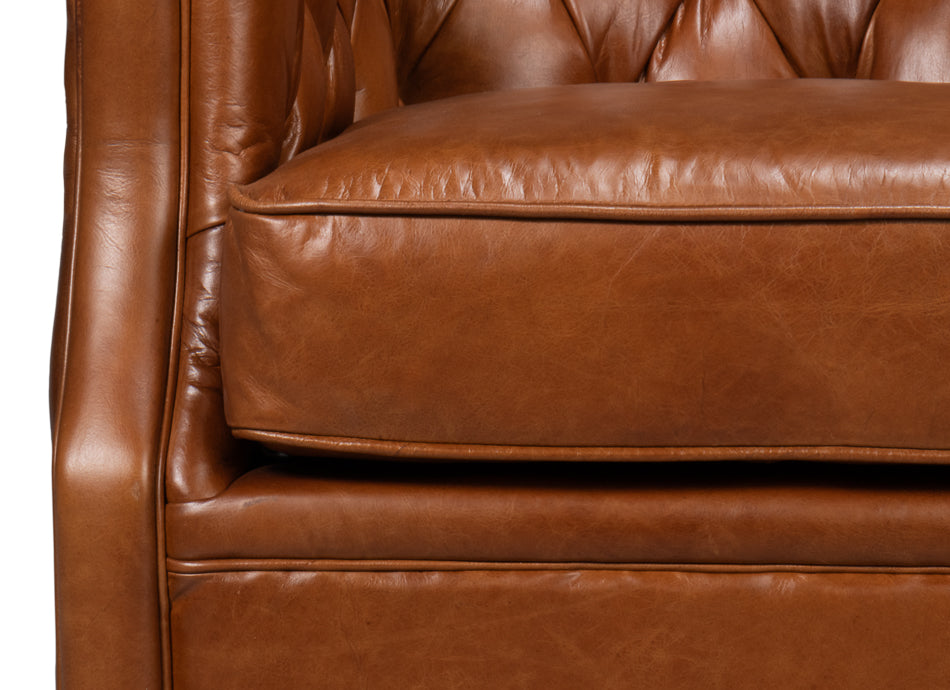 COOLIDGE LEATHER SWIVEL CHAIR, HAVANA BROWN