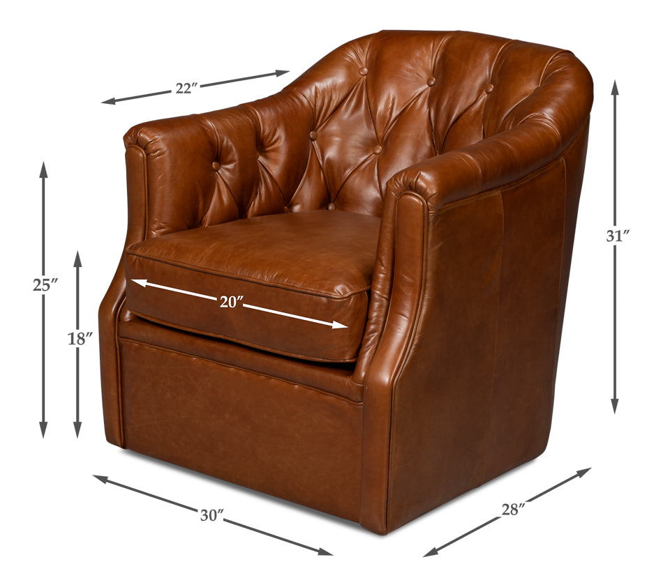 COOLIDGE LEATHER SWIVEL CHAIR, HAVANA BROWN