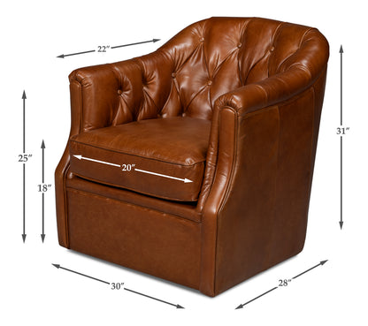 COOLIDGE LEATHER SWIVEL CHAIR, HAVANA BROWN
