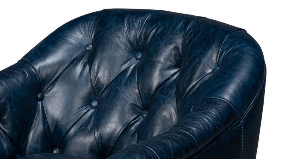 COOLIDGE LEATHER SWIVEL CHAIR, BLUE