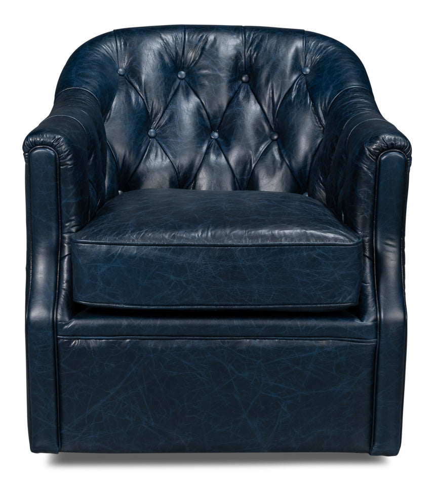 COOLIDGE LEATHER SWIVEL CHAIR, BLUE