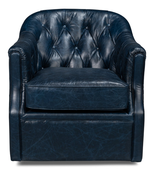 COOLIDGE LEATHER SWIVEL CHAIR, BLUE