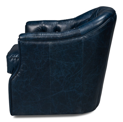 COOLIDGE LEATHER SWIVEL CHAIR, BLUE