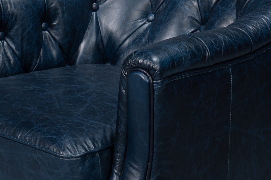 COOLIDGE LEATHER SWIVEL CHAIR, BLUE