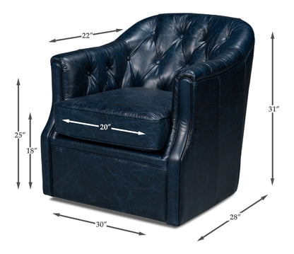 COOLIDGE LEATHER SWIVEL CHAIR, BLUE
