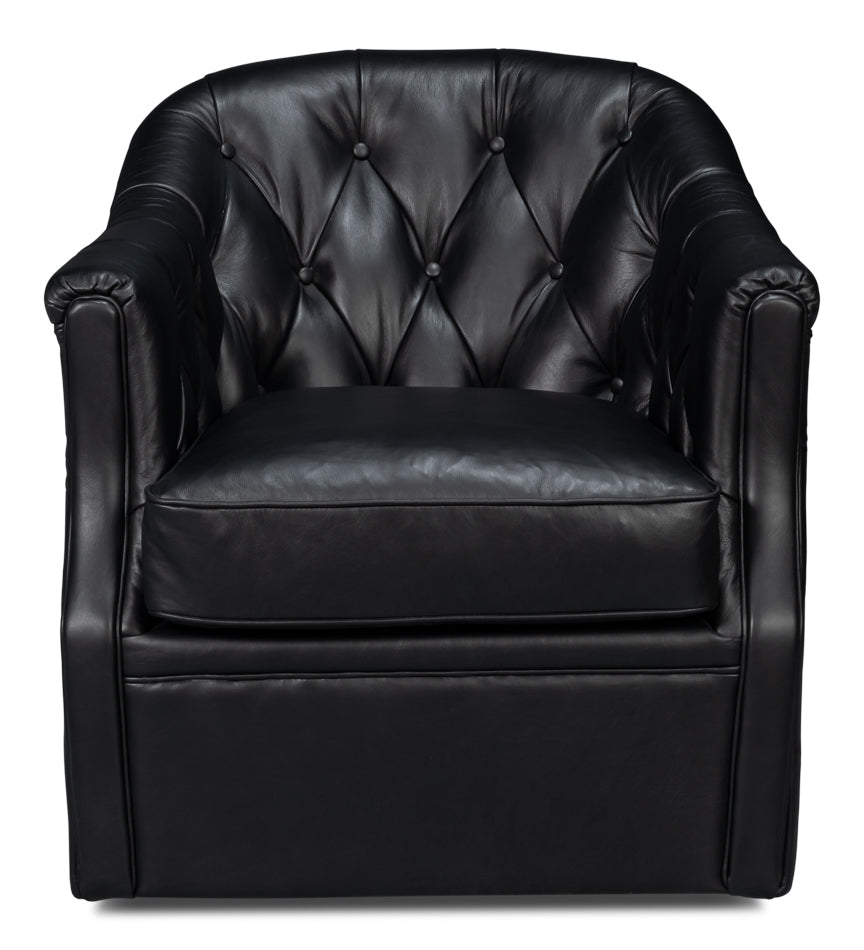 COOLIDGE LEATHER SWIVEL CHAIR, BLACK