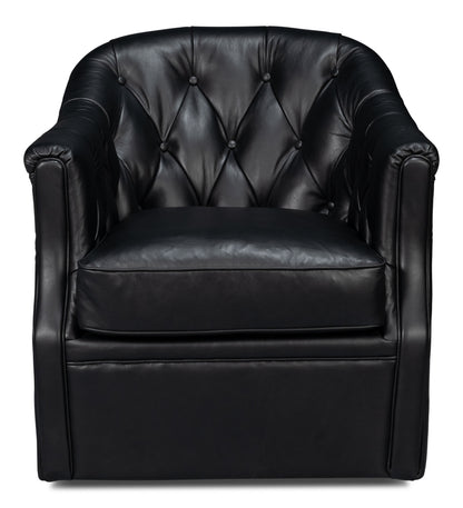 COOLIDGE LEATHER SWIVEL CHAIR, BLACK
