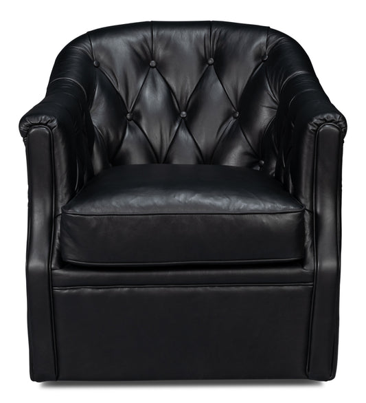 COOLIDGE LEATHER SWIVEL CHAIR, BLACK