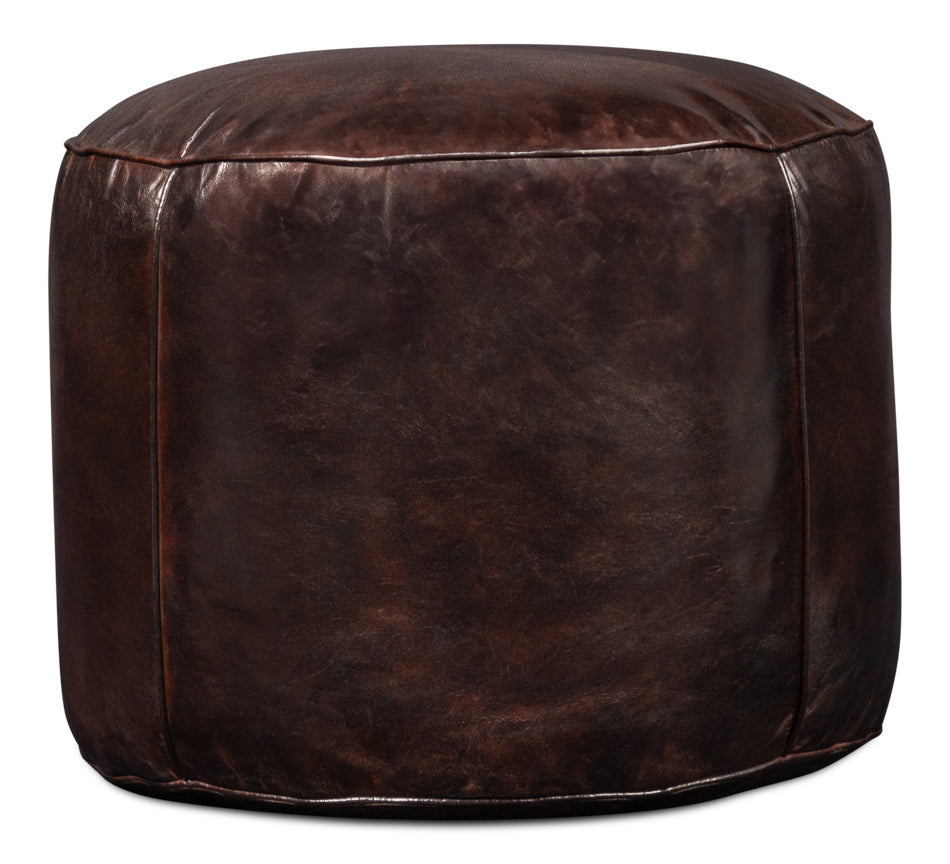Soccerball Stool, Dark Brown Leather