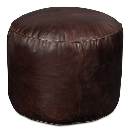 SOCCERBALL STOOL, DARK BROWN LEATHER