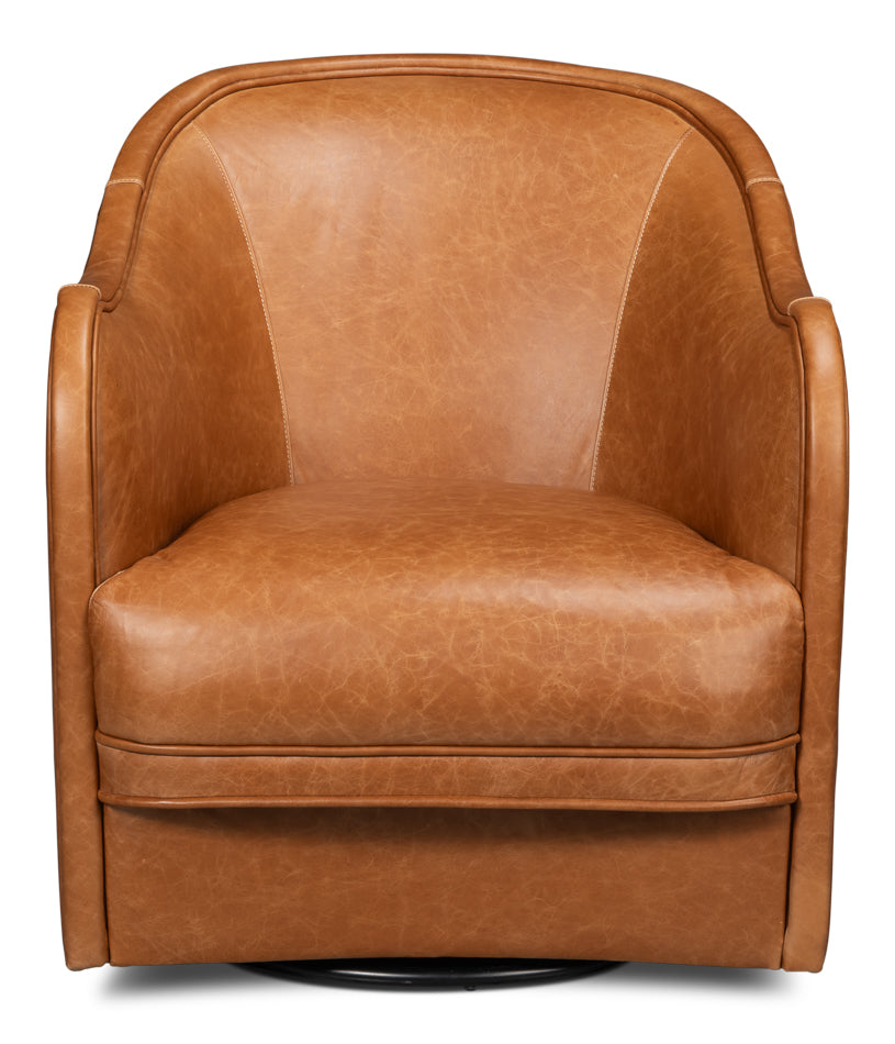 Braxton Leather Swivel Chair Brown