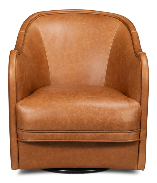 Braxton Leather Swivel Chair  Brown