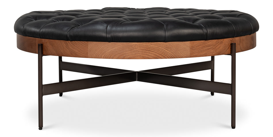 CORBET COCKTAIL OTTOMAN ONYX BLACK LTHR